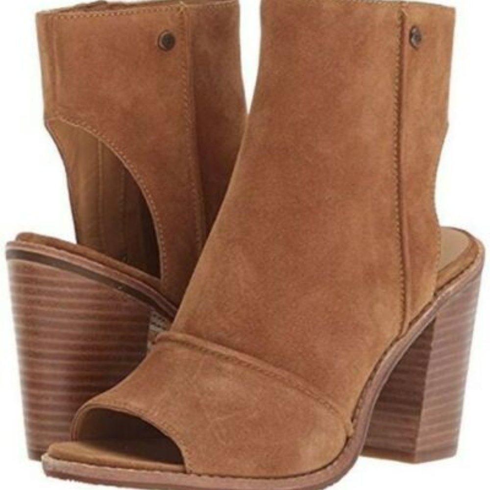 Ugg Chestnut Suede VALENCIA Heel Bootie Ankle Peep - Picture 3 of 6